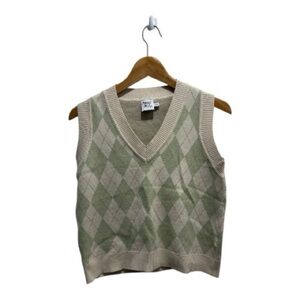 Princess Polly Green Beige Argyle Knit Vest XS/S